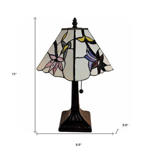 Homeroots 15" Dark Brown Candlestick Table Lamp With Ivory And Red Birds Novelty Shade   478137