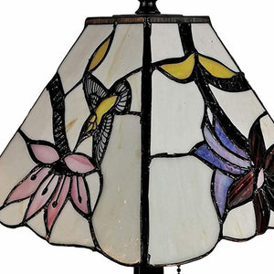 Homeroots 15" Dark Brown Candlestick Table Lamp With Ivory And Red Birds Novelty Shade   478137
