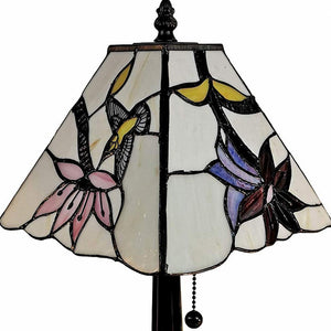 Homeroots 15" Dark Brown Candlestick Table Lamp With Ivory And Red Birds Novelty Shade   478137