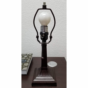 HomeRoots 15" Dark Brown Metal Candlestick Table Lamp with White Shade - Elegant, Durable, Perfect for Any Room 478139