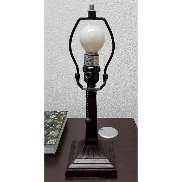 HomeRoots 15" Dark Brown Metal Candlestick Table Lamp with White Shade - Elegant, Durable, Perfect for Any Room 478139
