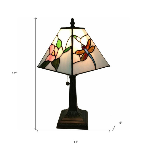 HomeRoots 15" Dark Brown Metal Candlestick Table Lamp with White Shade - Elegant, Durable, Perfect for Any Room 478139