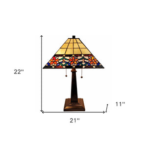 Homeroots 22" Dark Brown Metal Two Light Candlestick Table Lamp With Orange Empire Shade   478142
