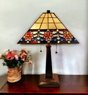 Homeroots 22" Dark Brown Metal Two Light Candlestick Table Lamp With Orange Empire Shade   478142