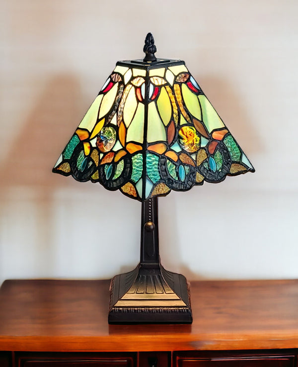 Homeroots 15" Dark Brown Metal Candlestick Table Lamp With Green And Black Shade   478146