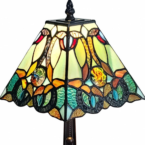 Homeroots 15" Dark Brown Metal Candlestick Table Lamp With Green And Black Shade   478146