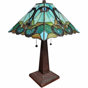 Homeroots 23" Dark Brown Metal Two Light Table Lamp With Blue And Green Cone Shade   478147