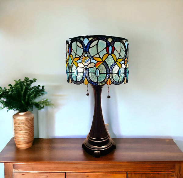 Homeroots 22" Dark Brown Metal Two Light Candlestick Table Lamp With Green Shade   478150