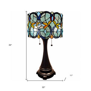 HomeRoots 22" Elegant Dark Brown Metal Candlestick Table Lamp with Handcrafted Green Stained-Glass Shade 478150