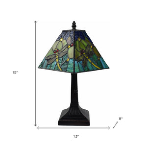 HomeRoots 15" Elegant Dark Brown Candlestick Table Lamp with Handcrafted Green Shade for Classic Ambiance 478151