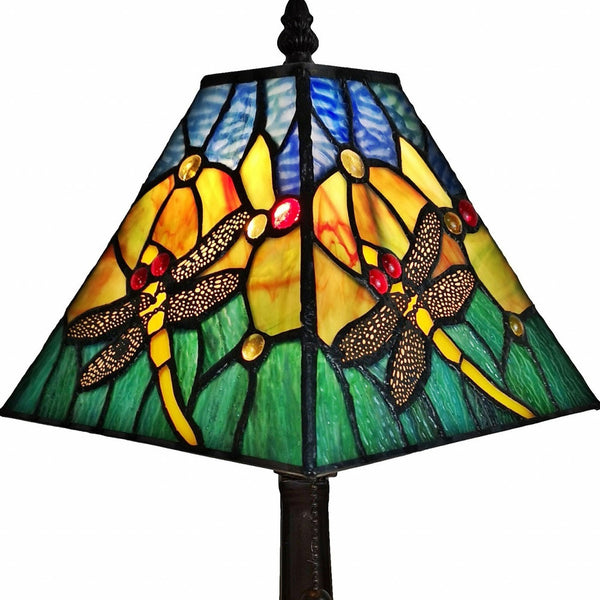 Homeroots 15" Dark Brown Metal Candlestick Table Lamp With Green Empire Shade   478151