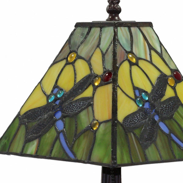 Homeroots 15" Dark Brown Metal Candlestick Table Lamp With Green Empire Shade   478152