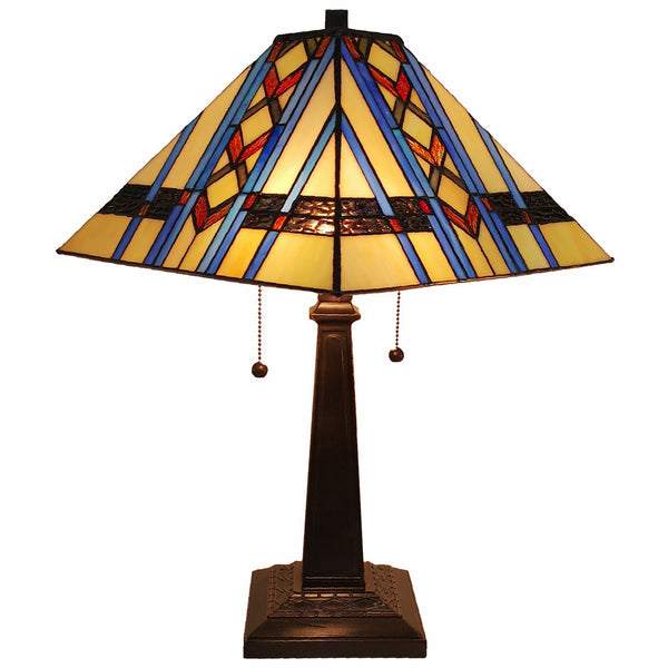 Homeroots 22" Dark Brown Metal Two Light Candlestick Table Lamp With Blue Empire Shade   478153