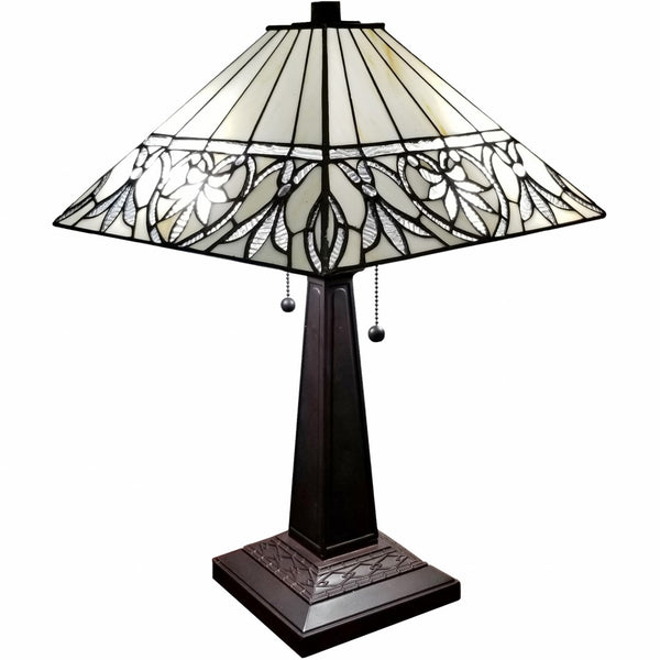HomeRoots 22" Elegant Dark Brown Metal Two-Light Candlestick Table Lamp with Vintage White Shade Design 478157