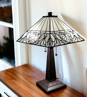 HomeRoots 22" Elegant Dark Brown Metal Two-Light Candlestick Table Lamp with Vintage White Shade Design 478157