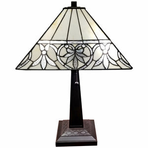 HomeRoots 22" Elegant Dark Brown Metal Two-Light Candlestick Table Lamp with Vintage White Shade Design 478157