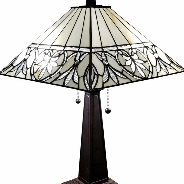 HomeRoots 22" Elegant Dark Brown Metal Two-Light Candlestick Table Lamp with Vintage White Shade Design 478157