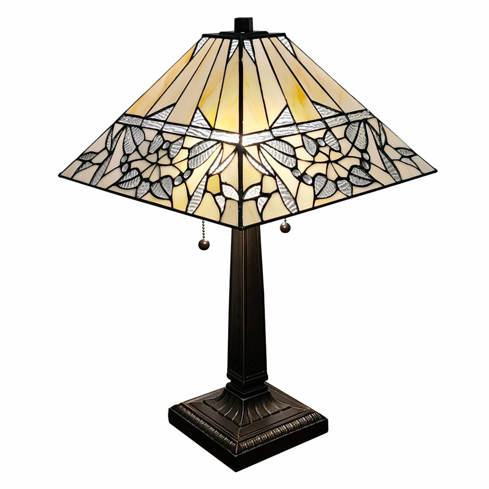 HomeRoots 22" Dark Brown Metal Candlestick Table Lamp with Dual Lights & White Shade for Cozy Ambience 478160