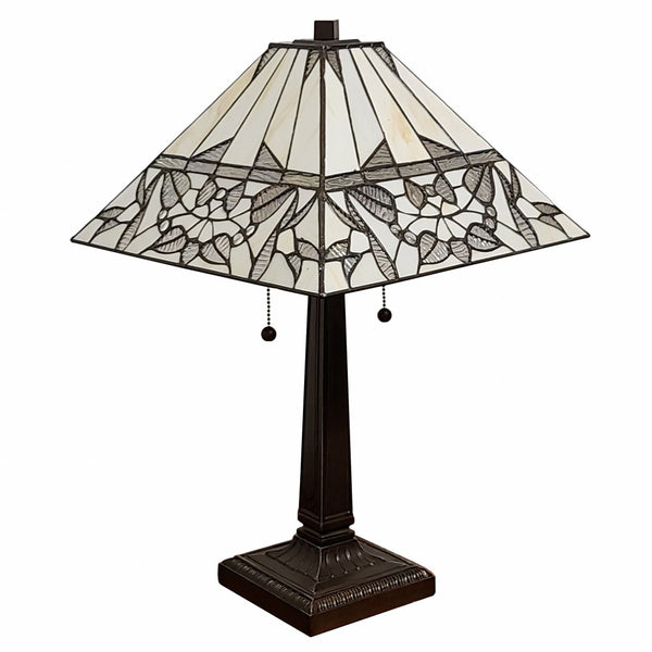 HomeRoots 22" Dark Brown Metal Candlestick Table Lamp with Dual Lights & White Shade for Cozy Ambience 478160