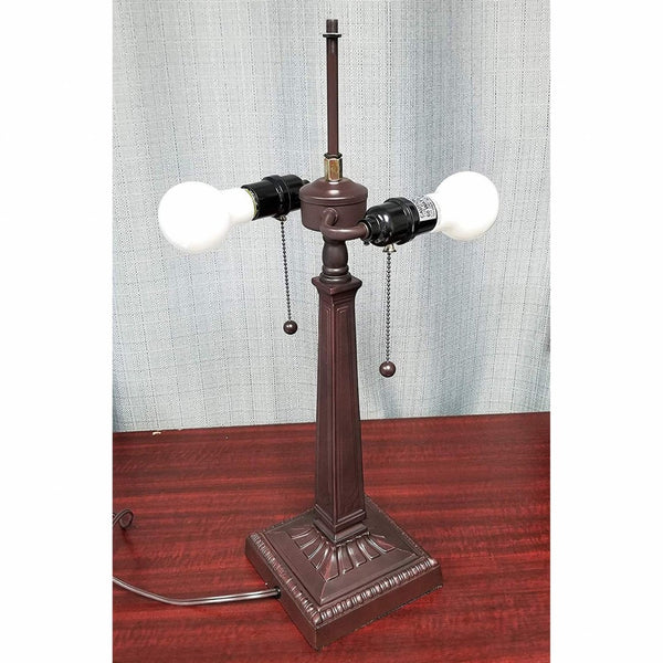 HomeRoots 22" Dark Brown Metal Candlestick Table Lamp with Dual Lights & White Shade for Cozy Ambience 478160