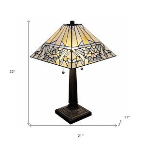 HomeRoots 22" Dark Brown Metal Candlestick Table Lamp with Dual Lights & White Shade for Cozy Ambience 478160