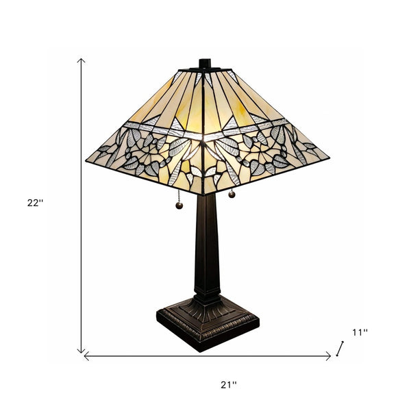 HomeRoots 22" Dark Brown Metal Candlestick Table Lamp with Dual Lights & White Shade for Cozy Ambience 478160