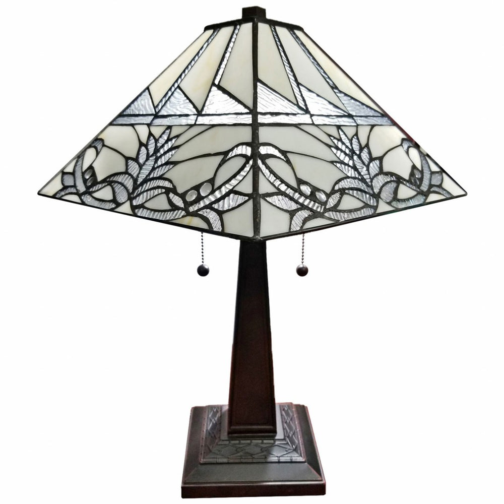 HomeRoots 22" Dark Brown Metal Two-Light Candlestick Table Lamp with Vintage White Shade for Elegant Decor 478163