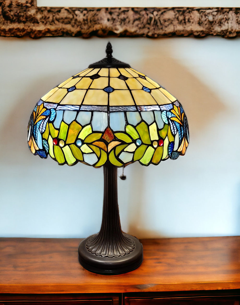 Homeroots 23" Dark Brown Metal Two Light Candlestick Table Lamp With Green Shade   478165