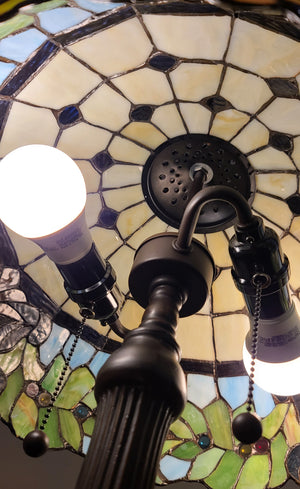 Homeroots 23" Dark Brown Metal Two Light Candlestick Table Lamp With Green Shade   478165