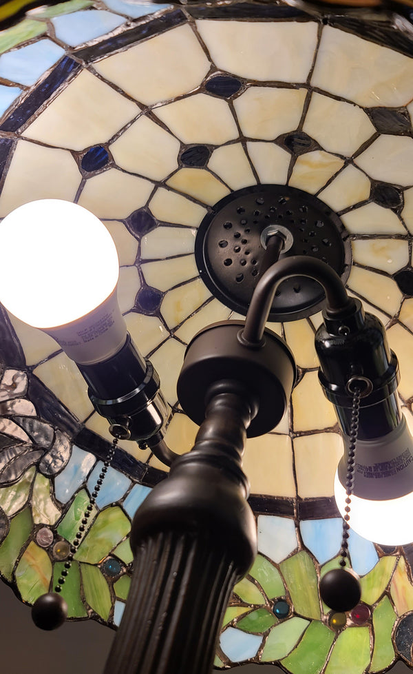 Homeroots 23" Dark Brown Metal Two Light Candlestick Table Lamp With Green Shade   478165