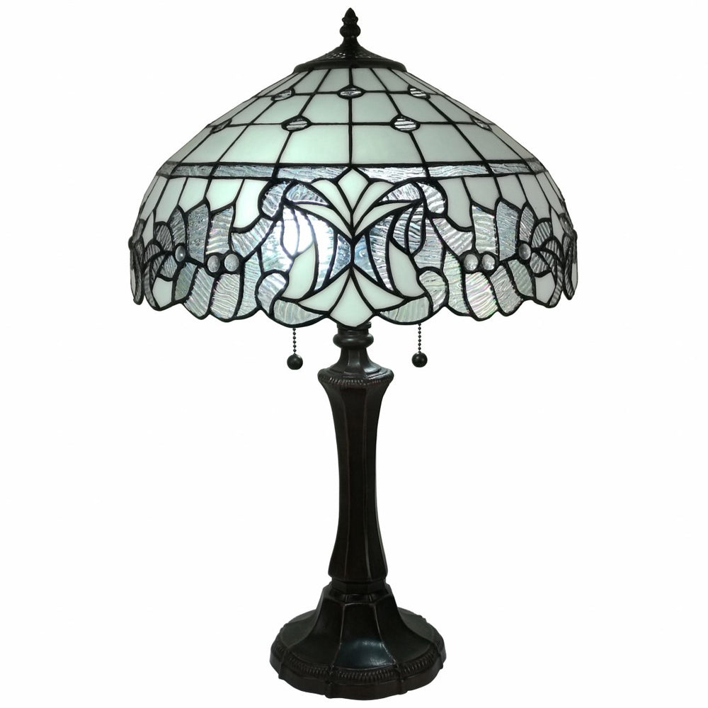 HomeRoots 23" Elegant Dark Brown Metal Two-Light Candlestick Table Lamp with White Shade for Timeless Style 478166