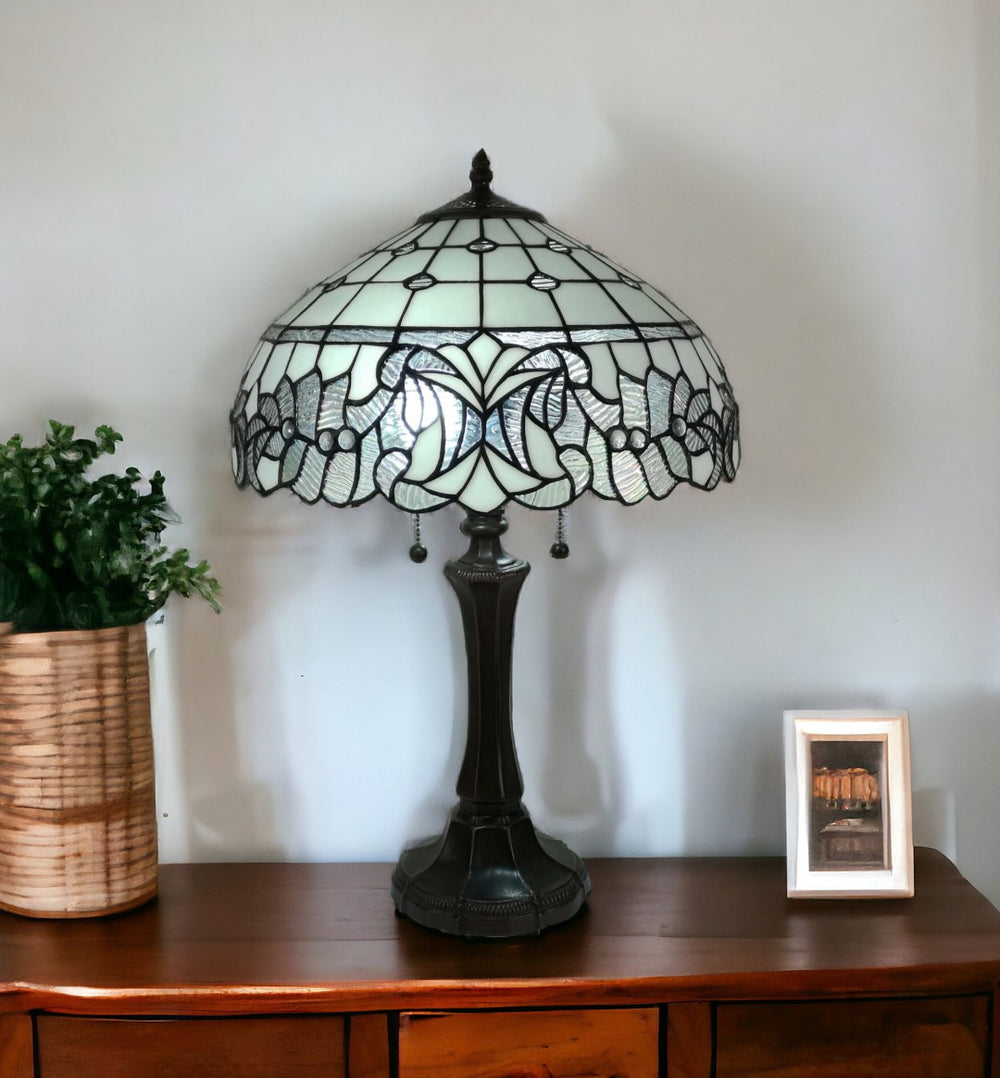 HomeRoots 23" Elegant Dark Brown Metal Two-Light Candlestick Table Lamp with White Shade for Timeless Style 478166
