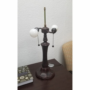 HomeRoots 23" Elegant Dark Brown Metal Two-Light Candlestick Table Lamp with White Shade for Timeless Style 478166