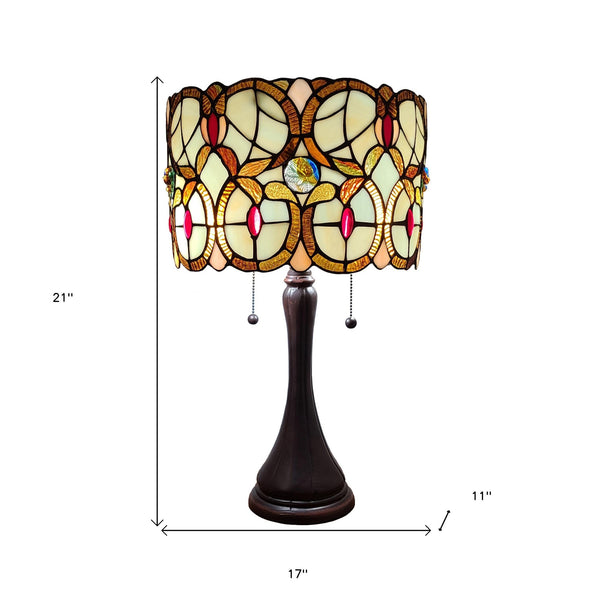 Homeroots 21" Dark Brown Metal Two Light Candlestick Table Lamp With Beige Shade   478170