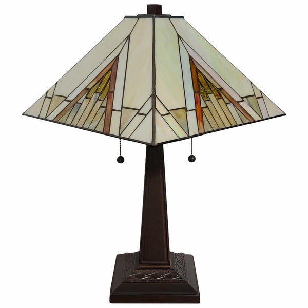 HomeRoots 22" Dark Brown Metal Two-Light Candlestick Table Lamp with Beige Shade for Vintage Charm & Style 478173