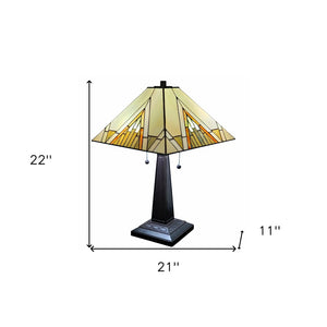 HomeRoots 22" Dark Brown Metal Two-Light Candlestick Table Lamp with Beige Shade for Vintage Charm & Style 478173