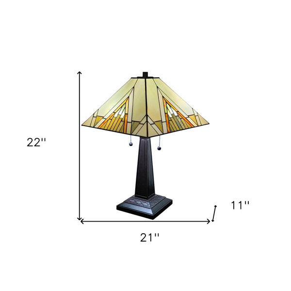 HomeRoots 22" Dark Brown Metal Two-Light Candlestick Table Lamp with Beige Shade for Vintage Charm & Style 478173