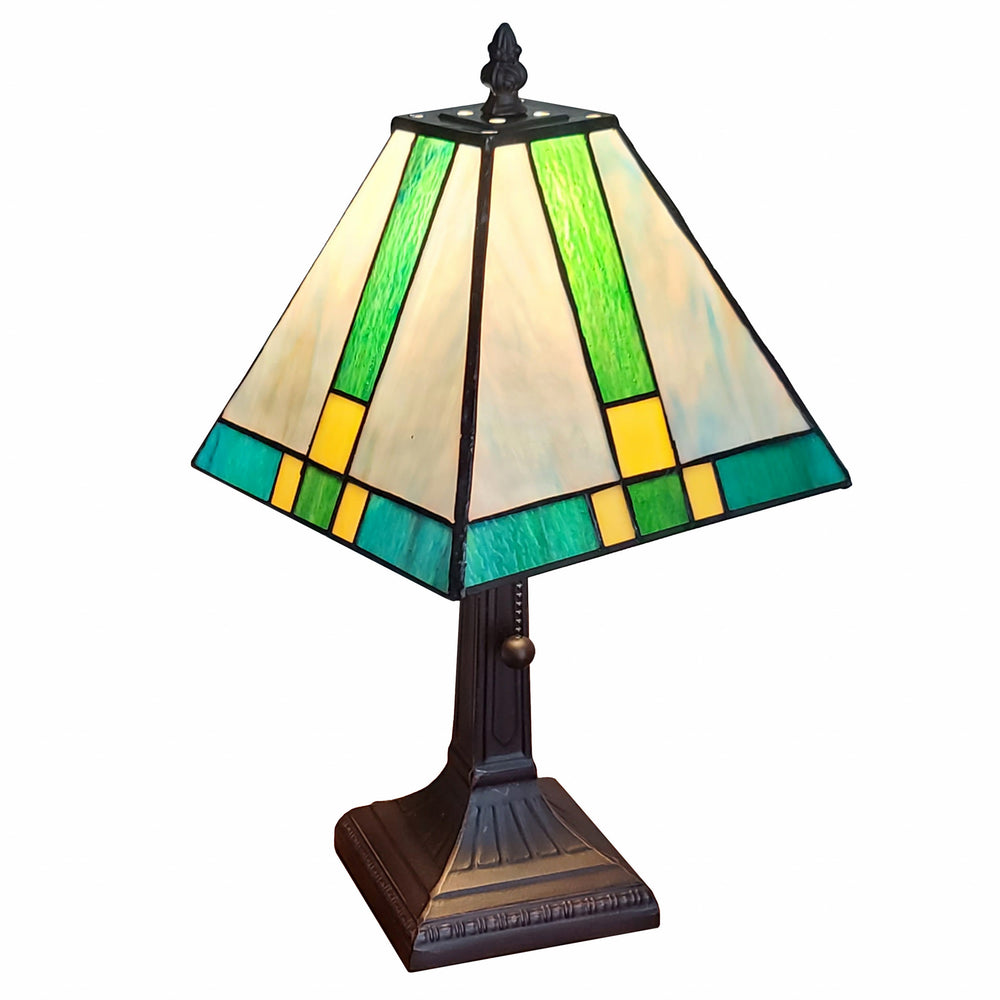 Homeroots 15" Dark Brown Metal Candlestick Table Lamp With Green Shade   478175