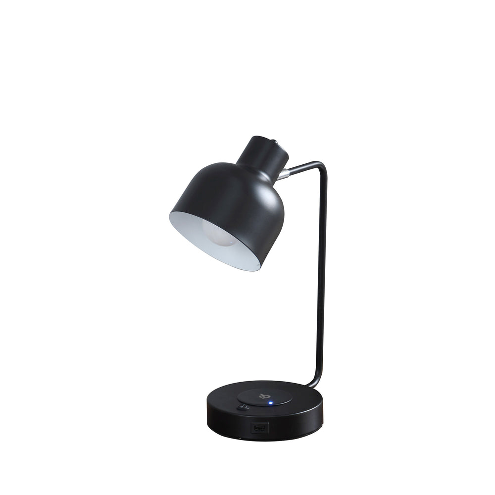 Homeroots 15" Black Metal Desk Usb Table Lamp With Black Shade   478185