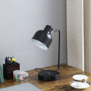 Homeroots 15" Black Metal Desk Usb Table Lamp With Black Shade   478185