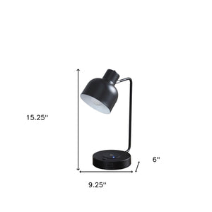 Homeroots 15" Black Metal Desk Usb Table Lamp With Black Shade   478185