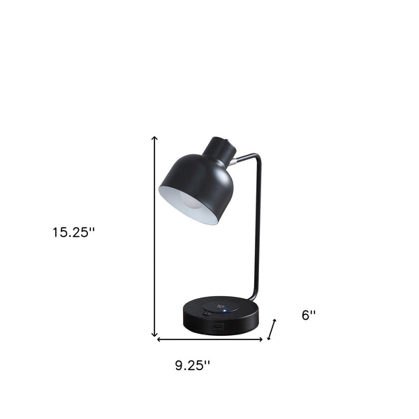 Homeroots 15" Black Metal Desk Usb Table Lamp With Black Shade   478185
