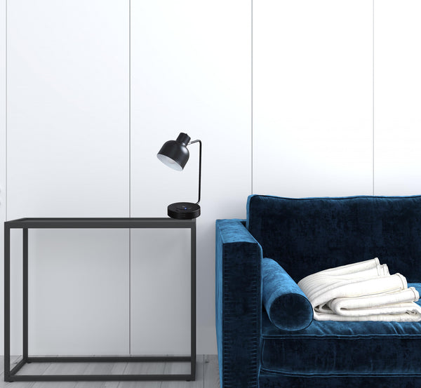 Homeroots 15" Black Metal Desk Usb Table Lamp With Black Shade   478185