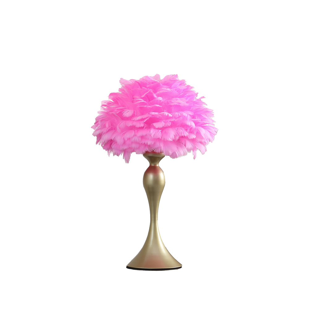 Homeroots 24" Glam Hot Pink Feather And Gold Table Lamp   478186