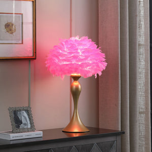 Homeroots 24" Glam Hot Pink Feather And Gold Table Lamp   478186