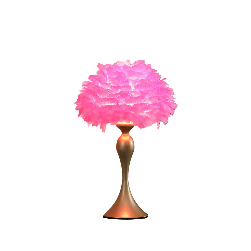 Homeroots 24" Glam Hot Pink Feather And Gold Table Lamp   478186