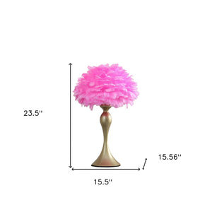 Homeroots 24" Glam Hot Pink Feather And Gold Table Lamp   478186