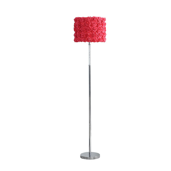 Homeroots 63" Steel And Acrylic Floor Lamp With Red Flowers Fabric Drum Shade  Steel,Acrylic 478189