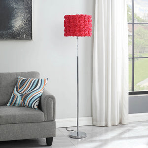 Homeroots 63" Steel And Acrylic Floor Lamp With Red Flowers Fabric Drum Shade  Steel,Acrylic 478189