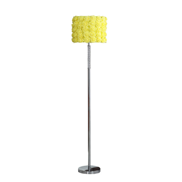 Homeroots 63" Steel And Acrylic Floor Lamp With Yellow Flowers Fabric Drum Shade Yellow Steel,Acrylic 478190